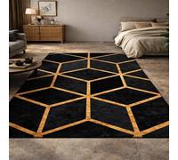 GUGJHFVH Interior Rug Bedroom Living Room Dining Kitchen Kids Low Pile Design Non-Slip Washable Easy Care Rug Modern Geometric Gold, 150x210cm