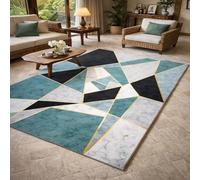 GUGJHFVH Interior Rug Bedroom Living Room Dining Kitchen Kids Low Pile Design Non-Slip Washable Easy Care Rug Modern Geometric Abstract Black, 150x210cm