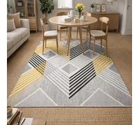 GUGJHFVH Interior Rug Bedroom Living Room Dining Kitchen Kids Low Pile Design Non-Slip Washable Easy Care Rug Geometric Modern Gold, 150x210cm