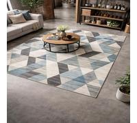GUGJHFVH Interior Rug Bedroom Living Room Dining Kitchen Kids Low Pile Design Non-Slip Washable Easy Care Rug Geometric Modern Blue, 150x210cm