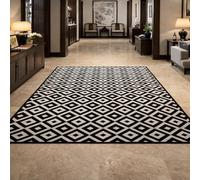 GUGJHFVH Interior Rug Bedroom Living Room Dining Kitchen Kids Low Pile Design Non-Slip Washable Easy Care Rug Geometric Modern Black, 150x210cm