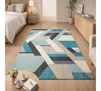 GUGJHFVH Interior Rug Bedroom Living Room Dining Kitchen Kids Low Pile Design Non-Slip Washable Easy Care Rug Modern Geometric Abstract Blue, 150x210cm