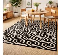 GUGJHFVH Interior Rug Bedroom Living Room Dining Kitchen Kids Low Pile Design Non-Slip Washable Easy Care Rug Geometric Black, 150x210cm