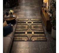 GUGJHFVH Interior Rug Bedroom Living Room Dining Kitchen Kids Low Pile Design Non-Slip Washable Easy Care Rug Geometric Black, 150x210cm