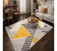 GUGJHFVH Interior Rug Bedroom Living Room Dining Kitchen Kids Low Pile Design Non-Slip Washable Easy Care Rug Modern Geometric Yellow, 150x210cm