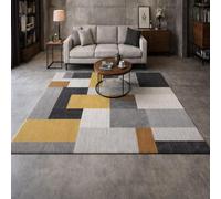 GUGJHFVH Interior Rug Bedroom Living Room Dining Kitchen Kids Low Pile Design Non-Slip Washable Easy Care Rug Modern Geometric Abstract Yellow, 150x210cm