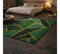 GUGJHFVH Interior Rug Bedroom Living Room Dining Kitchen Kids Low Pile Design Non-Slip Washable Easy Care Rug Geometric Green, 150x210cm