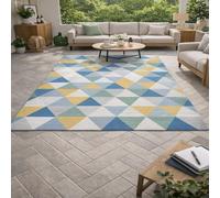 GUGJHFVH Interior Rug Bedroom Living Room Dining Kitchen Kids Low Pile Design Non-Slip Washable Easy Care Rug Geometric Modern Blue, 150x210cm