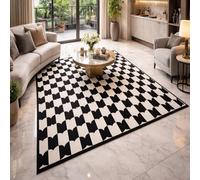 GUGJHFVH Interior Rug Bedroom Living Room Dining Kitchen Kids Low Pile Design Non-Slip Washable Easy Care Rug Modern Geometric Black, 150x210cm