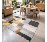 GUGJHFVH Large Area Rugs Bedroom Living Room Office Studio and Indoor Decoration Rectangular Non-Slip Washable Rugs Geometric Modern Abstract Yellow, 160x190cm