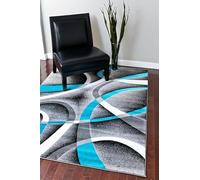 GUGJHFVH Living Room Bedroom Luxury Soft Large Rugs Non-Slip Washable Office Hallway Short Pile Rug Modern Geometric Lines Gray Blue, 200 x 290 cm