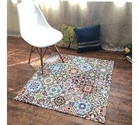 GUGJHFVH Long Rugs for Hallway, Kitchen Carpets Non Slip Washable Floor Carpet Laundry Room Rugs Retro Geometric Ethnic Style Square, 100 x 100 cm