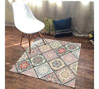 GUGJHFVH Machine Washable Kitchen Area Rugs Dining Non Slip Bedroom,and Living Room Low Pile Carpet Retro Geometric Ethnic Style Square, 80 x 80 cm