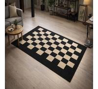 GUGJHFVH Machine Washable Kitchen Area Rugs Dining Non Slip Bedroom,and Living Room Low Pile Carpet Geometric Black, 60x120cm