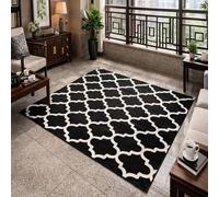 GUGJHFVH Machine Washable Kitchen Area Rugs Dining Non Slip Bedroom,and Living Room Low Pile Carpet Modern Geometric Black, 60x120cm
