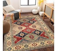 GUGJHFVH Machine Washable Kitchen Area Rugs Dining Non Slip Bedroom,and Living Room Low Pile Carpet Modern Retro Rhombus Floral, 60 x 120 cm