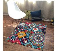 GUGJHFVH Machine Washable Kitchen Area Rugs Dining Non Slip Bedroom,and Living Room Low Pile Carpet Retro Geometric Ethnic Style Square, 80 x 80 cm