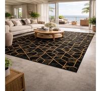 GUGJHFVH Machine Washable Kitchen Area Rugs Dining Non Slip Bedroom,and Living Room Low Pile Carpet Modern Geometric Gold, 60x120cm