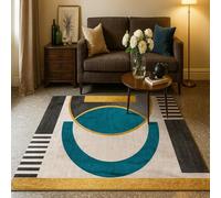GUGJHFVH Machine Washable Living Room Rugs Bedroom Kitchen and Hallway Office Low Pile Non Slip Rugs Not Easy To Fall Off Modern Geometric Blue, 100x160cm