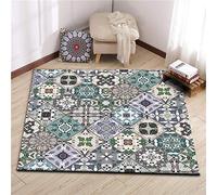 GUGJHFVH Machine Washable Living Room Rugs Bedroom Kitchen and Hallway Office Low Pile Non Slip Rugs Not Easy To Fall Off Retro Geometric Ethnic Style Square, 130 x 130 cm