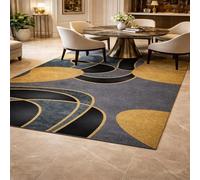 GUGJHFVH Machine Washable Living Room Rugs Bedroom Kitchen and Hallway Office Low Pile Non Slip Rugs Not Easy To Fall Off Modern Geometric Gold, 100x160cm