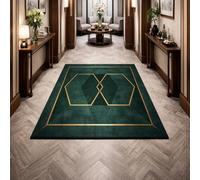 GUGJHFVH Machine Washable Living Room Rugs Bedroom Kitchen and Hallway Office Low Pile Non Slip Rugs Not Easy To Fall Off Geometric Modern Green, 100x160cm