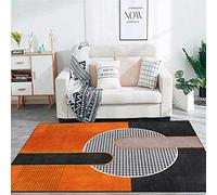 GUGJHFVH Machine Washable Non-Slip Rug for Hallway, Bedroom, Living Room, Non Shedding，Orange, yellow and black plaid geometric stitching，160 x 230 cm
