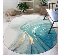 GUGJHFVH Oval Hallway Rugs Non Slip Kitchen Runner Mat Front Door Entryway Bedroom Washable Soft Area Low Pile Rugs Modern Rug ink Blue Gray, 60 x 90 cm