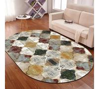 GUGJHFVH Oval Living Room Short Pile Rugs Non Slip For Bedroom Ellipse Washable Area Rugs Easy Clean Kitchen Study Room Rug Vintage Rug Distressed Diamond Yellow Green Gray, 200 x 300 cm