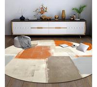 GUGJHFVH Round Bedroom Living Room Soft Rug ø 200 cm Office and Dining Room Large Area Rugs Indoor Decoration Non-Slip Carpets Modern Watercolor Orange And Gray Stitching