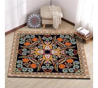 GUGJHFVH Square Rug 80 x 80 cm Machine Washable Kitchen Area Rugs Dining Non Slip Bedroom,and Living Room Low Pile Carpet Ethnic Floral Carpet Orange/Black