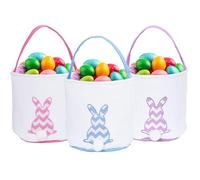 GugnRyAc 3 Pcs Easter Bunny Basket - Canvas Cotton Easter Eggs Basket with Fluffy Tails - Perfect for Girls & Boys Easter Egg Hunts - Easter Baskets for Kids (Pink, Purple, Blue)