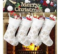 GugnRyAc Christmas Stockings Large 18 inches 4 Pcs - Plush Faux Fur Xmas Stocking with Golden Snowflake, for Family Holiday Xmas Personalized Party Decorations