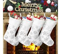 GugnRyAc Christmas Stockings Large 18 inches 4 Pcs - Plush Faux Fur Xmas Stocking with Sliver Snowflake, for Family Holiday Xmas Personalized Party Decorations