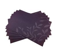 Gugrida Place Mats PVC Set of 6, Table Placemats Set of 6 PVC Woven Vinyl Place Mats Table Mats Natural Color (6 pcs, Purple Leaves)