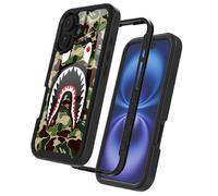 GUGU6JI Street Fashion Cool Camo Army Green Shark Design Compatible with iPhone 16 Case for Boys Man Luxury Shockproof Rugged Cover Dual Layer Soft TPU + Hard PC Bumper Full-Body Protective Case