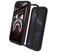 GUGU6JI Street Fashion Cool Camo Black Red Shark Design Compatible with iPhone 16e Case for Boys Man Luxury Shockproof Rugged Cover Dual Layer Soft TPU + Hard PC Bumper Full-Body Protective Case