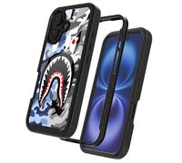 GUGU6JI Street Fashion Cool Camo Blue Gray Shark Design Compatible with iPhone 16 Case for Boys Man Luxury Shockproof Rugged Cover Dual Layer Soft TPU + Hard PC Bumper Full-Body Protective Case