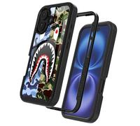 GUGU6JI Street Fashion Cool Camo Blue Green Shark Design Compatible with iPhone 16 Case for Boys Man Luxury Shockproof Rugged Cover Dual Layer Soft TPU + Hard PC Bumper Full-Body Protective Case