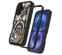 GUGU6JI Street Fashion Cool Camo Camouflage Tree Shark Design Compatible with iPhone 16 Case for Boys Man Luxury Shockproof Rugged Cover Dual Layer Soft TPU + Hard PC Bumper Full-Body Protective Case