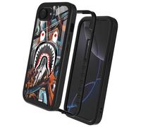 GUGU6JI Street Fashion Cool Camo Graffiti Shark Design Compatible with iPhone 16e Case for Boys Man Luxury Shockproof Rugged Cover Dual Layer Soft TPU + Hard PC Bumper Full-Body Protective Case