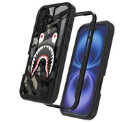 GUGU6JI Street Fashion Cool Camo Green Grey Shark Design Compatible with iPhone 16 Case for Boys Man Luxury Shockproof Rugged Cover Dual Layer Soft TPU + Hard PC Bumper Full-Body Protective Case