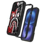 GUGU6JI Street Fashion Cool Camo Red Gray Zipper Shark Design Compatible with iPhone 16 Case for Boys Man Luxury Shockproof Rugged Cover Dual Layer Soft TPU + Hard PC Bumper Full-Body Protective Case