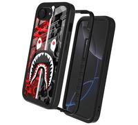 GUGU6JI Street Fashion Cool Camo Red Gray Zipper Shark Design Compatible with iPhone 16e Case for Boys Man Luxury Shockproof Rugged Cover Dual Layer Soft TPU + Hard PC Bumper Full-Body Protective Case