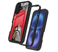 GUGU6JI Street Fashion Cool Camo Shark Man Hat Design Compatible with iPhone 16 Case for Boys Man Luxury Shockproof Rugged Cover Dual Layer Soft TPU + Hard PC Bumper Full-Body Protective Case