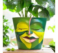 GUGUGO 8 Inch Abstract Rainbow Face Planter, Unique Head Planters with Drainage, Cute Eclectic Flower Pots for Garden, Indoor or Outdoor, Green
