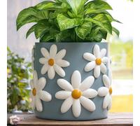 GUGUGO 8 Inch Daisy Planters, Decorative Large Plant Pots with Drainage Holes, Funny Unique Flower Pot for Indoor Plants, Colorful Gardening Pot for Boho Modern Home Décor, Blue
