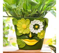 GUGUGO 8 Inch Large Flower Face Planters, Abstract Unique Head Plant Pot with Drainage, Rainbow Colorful Cute Flower Plant Pots for Indoor Plants, Funny Gardening Pot Gift Home Décor, Green&White