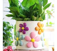GUGUGO 8 Inch Pastel Flowers Planters, Cute Unique Rainbow Planter with Drainage, Colorful Vintage Retro Flower Plant pots for Indoor & Outdoor Plants, Eclectic Funny Room Decor Aesthetic