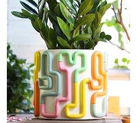 GUGUGO 8 Inch Pastel Lines Planters, Cute Unique Rainbow Planter with Drainage, Vintage Retro Eclectic Flower Plant pots for Indoor Plants and Succulent,Funny Boho Modern Home Décor